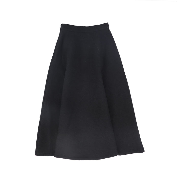 skirt midi wool with studs - black