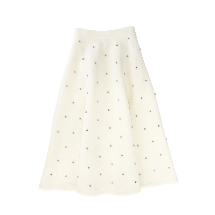 skirt midi wool with studs - ivory