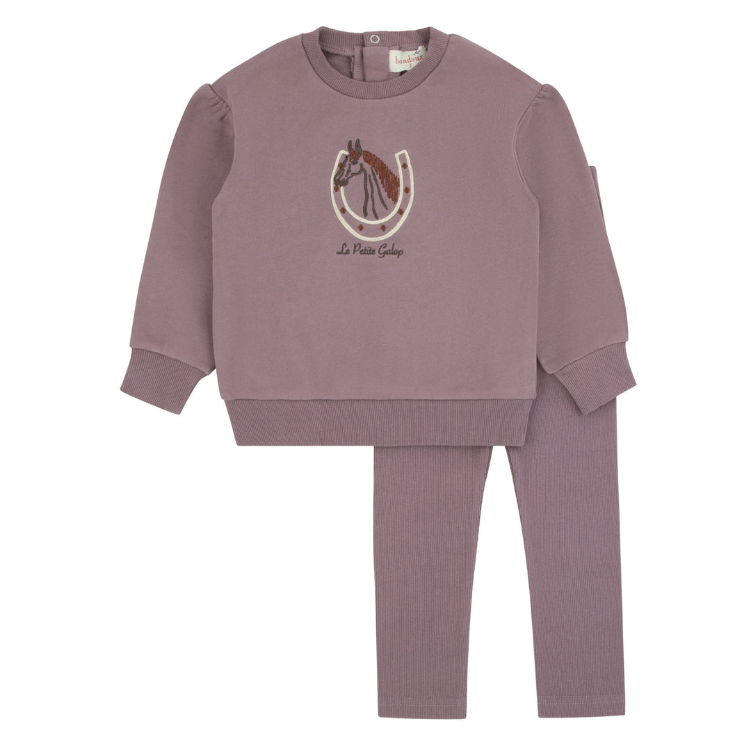 set outfit collared gallop sweatshirt and leggings - vintage lilac