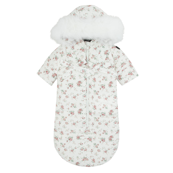 snowsuit printed with fur hood - pink floral