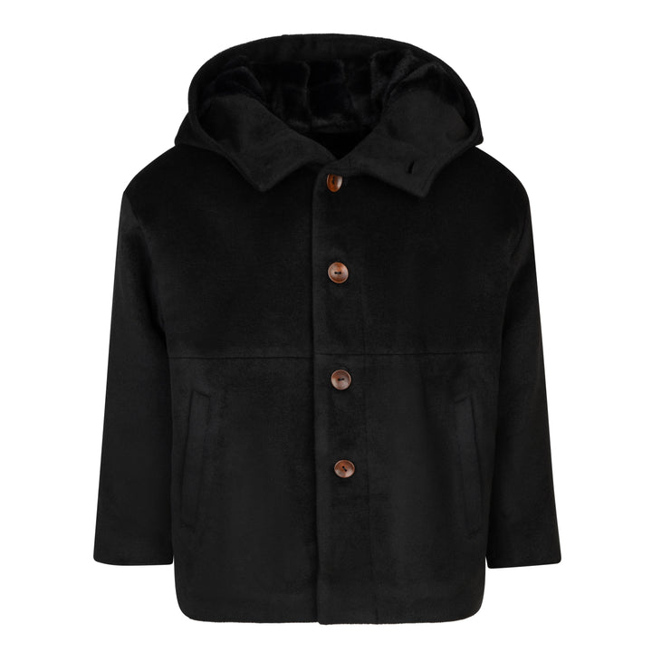 coat dressy wool button down with hood - black