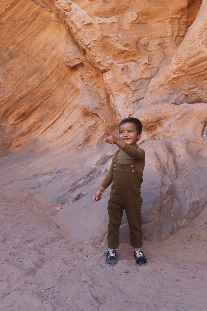 one piece chambray long crossback overalls - green bronze