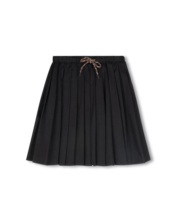 skirt polished cotton pleated drawstring - black