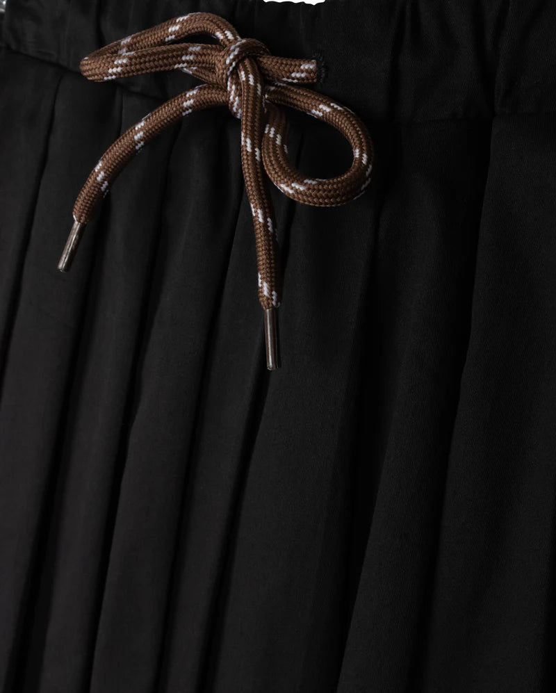 skirt polished cotton pleated drawstring - black