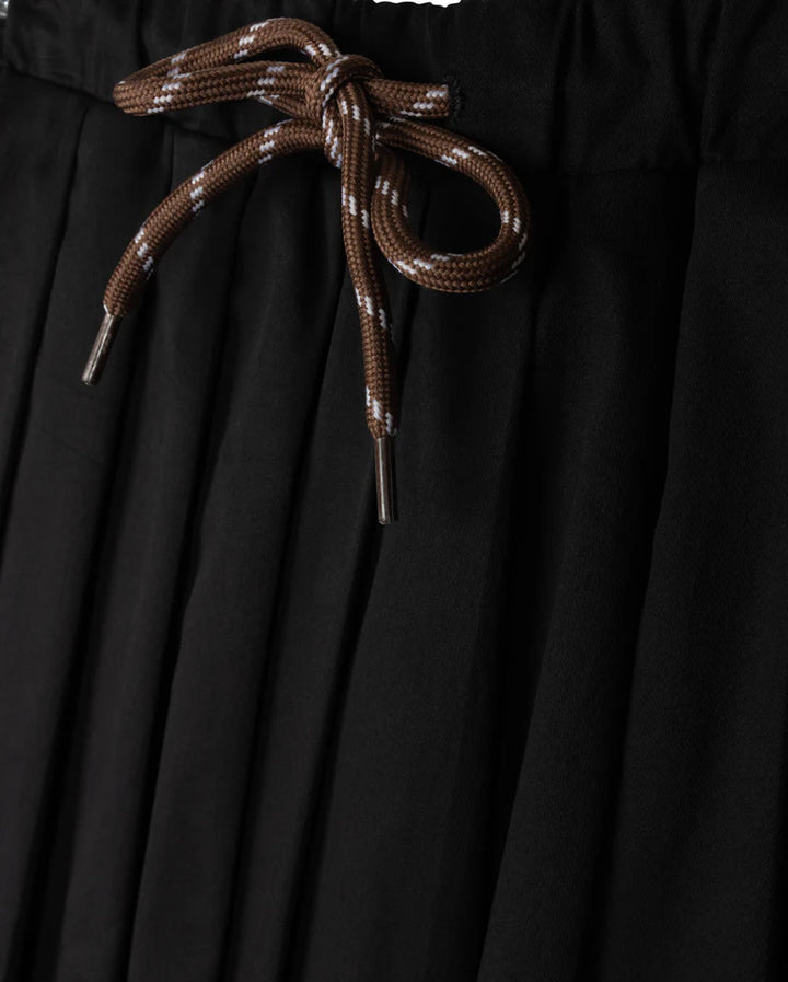 skirt polished cotton pleated drawstring - black