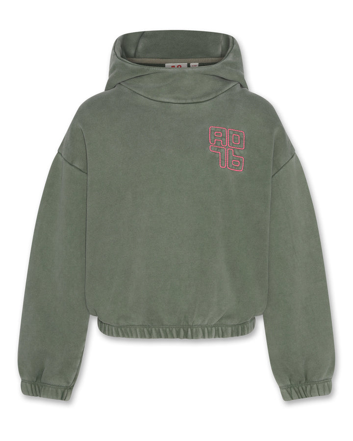 top l/s sweat hoodie with logo stitch - olve nght/erth green