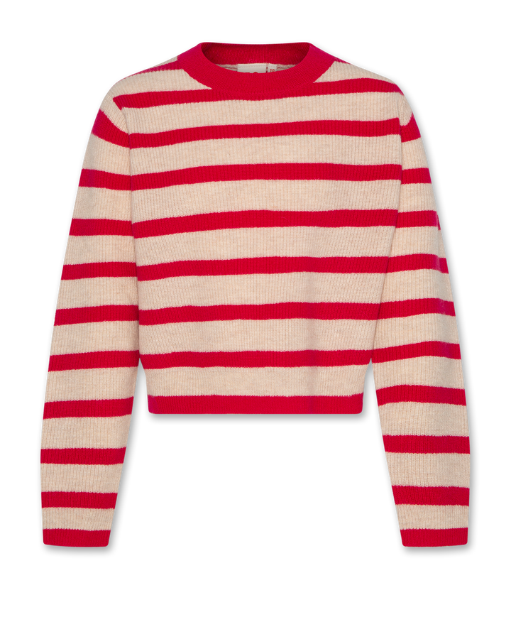 top l/s cropped wool striped sweater - raspberry