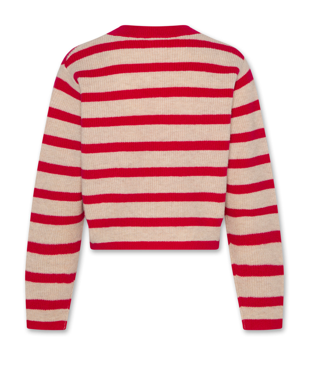 top l/s cropped wool striped sweater - raspberry