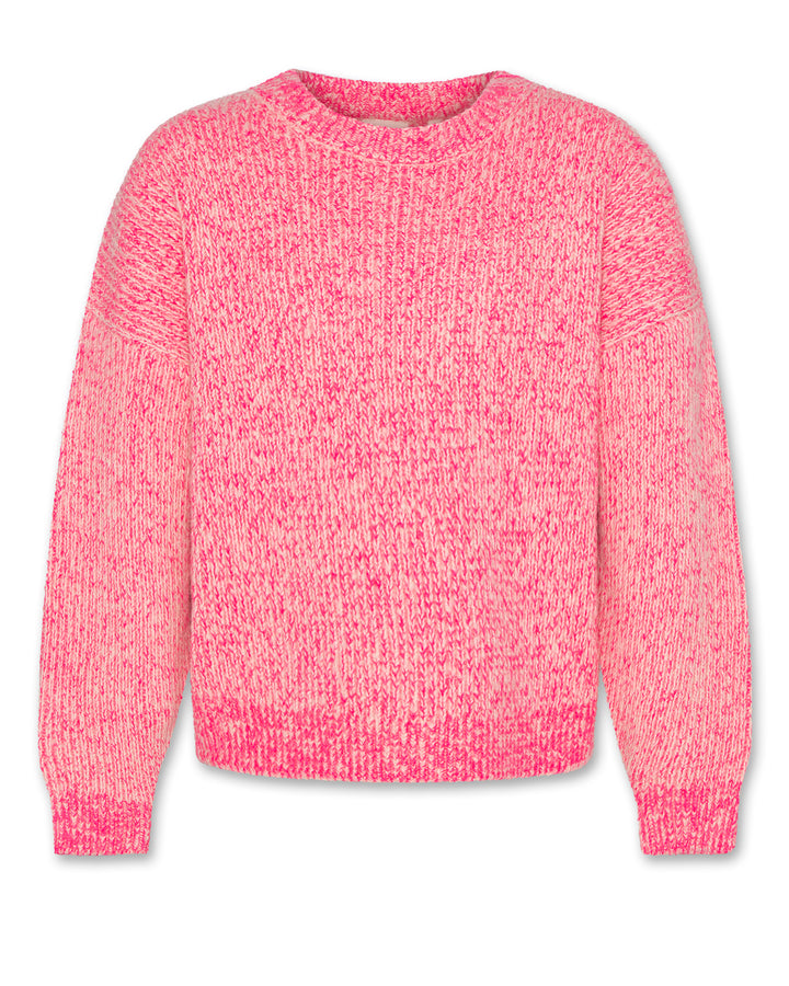 top l/s heather chunky knit - fluo pink