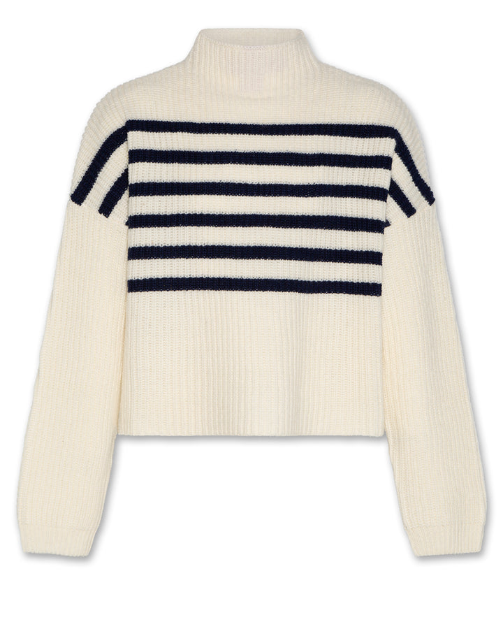 top l/s knit stripe mockneck sweater - ivory