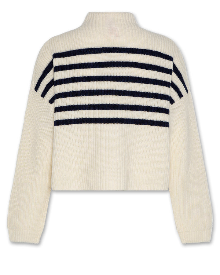 top l/s knit stripe mockneck sweater - ivory