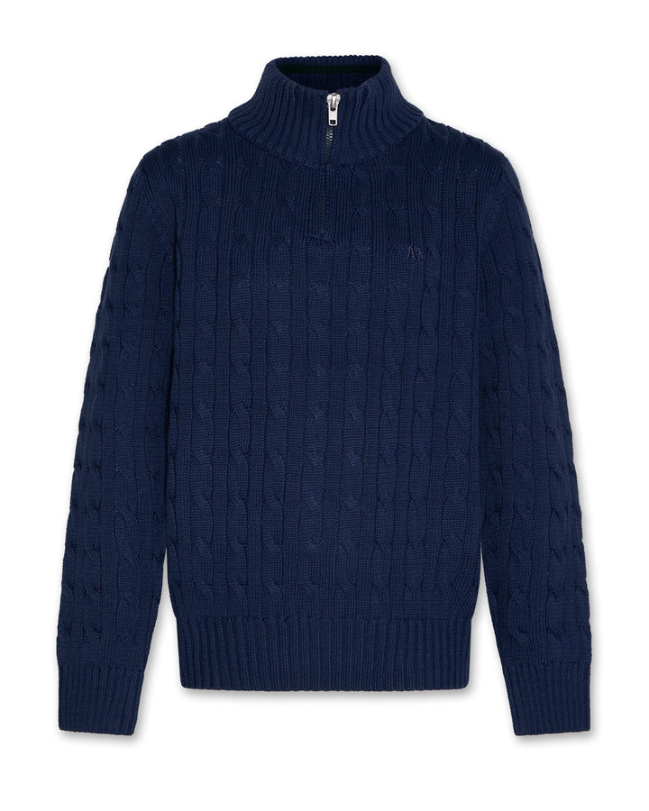 top l/s cable knit quarter zip sweater - denim blue