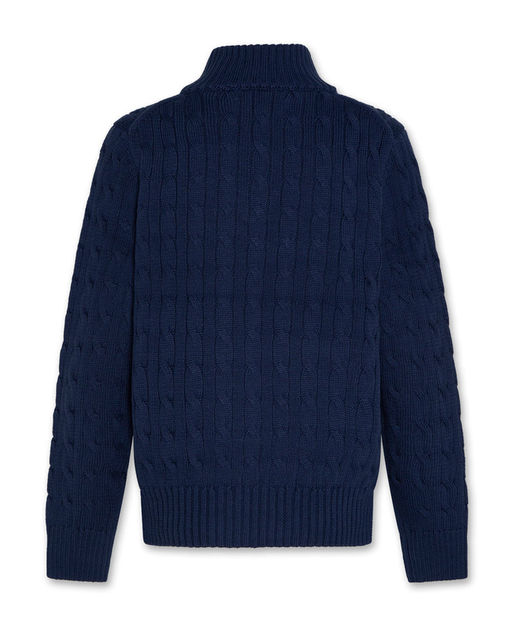 top l/s cable knit quarter zip sweater - denim blue
