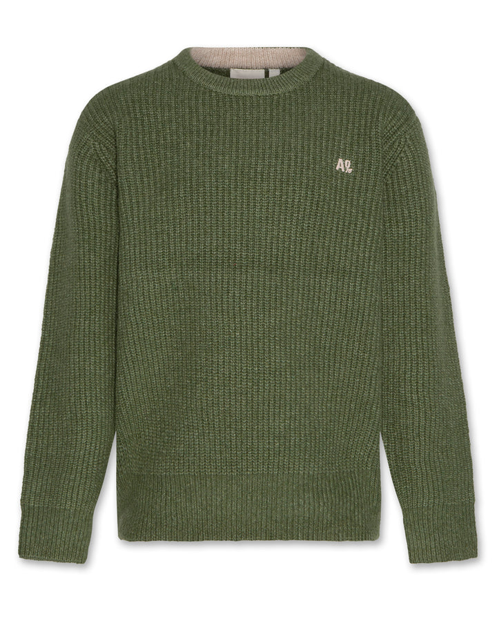top l/s chunky knit logo sweater - forest
