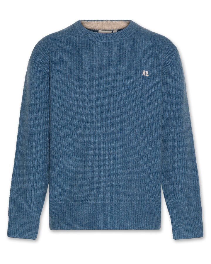 top l/s chunky knit logo sweater - denim blue