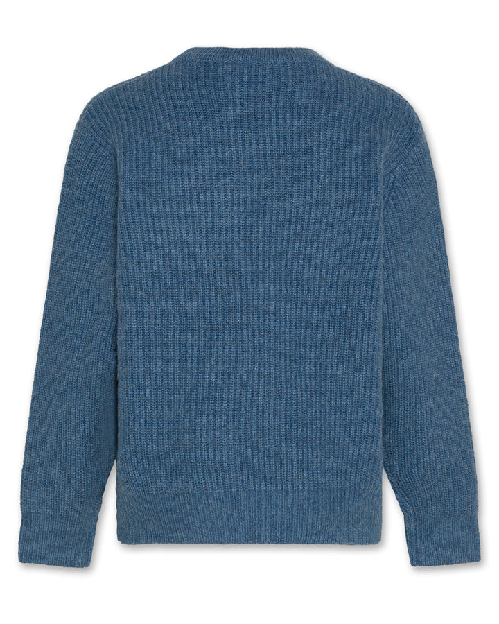 top l/s chunky knit logo sweater - denim blue