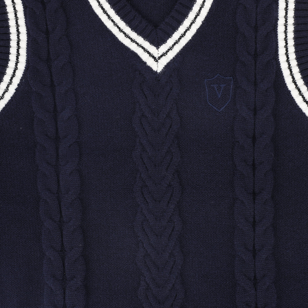 vest cable knit with logo patch - navy