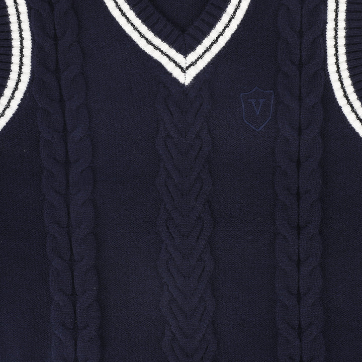 vest cable knit with logo patch - navy