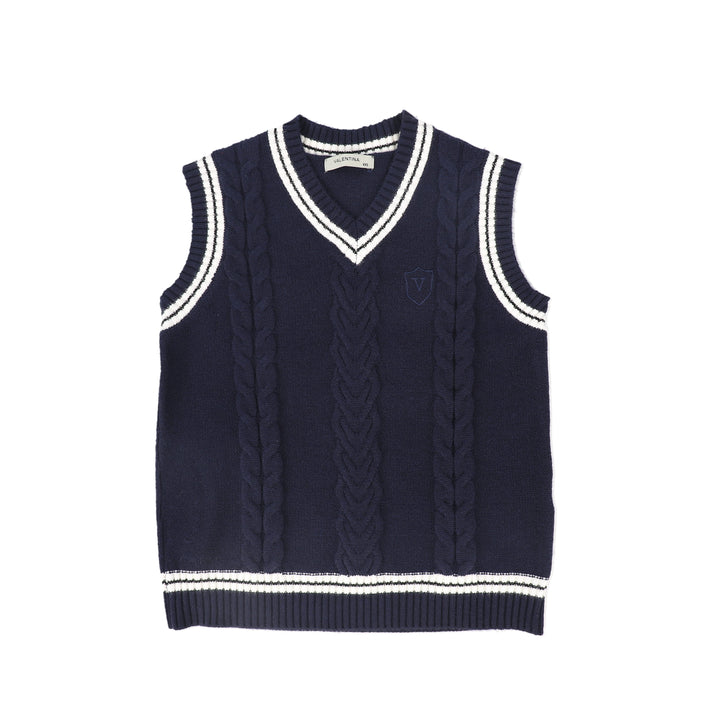 vest cable knit with logo patch - navy