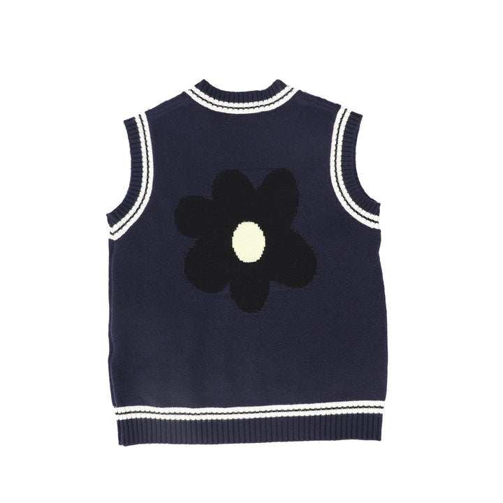 vest cable knit with logo patch - navy