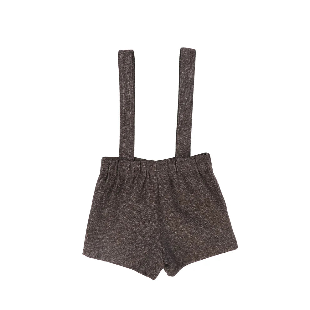 set outfit wool overall with plaid shirt - brown