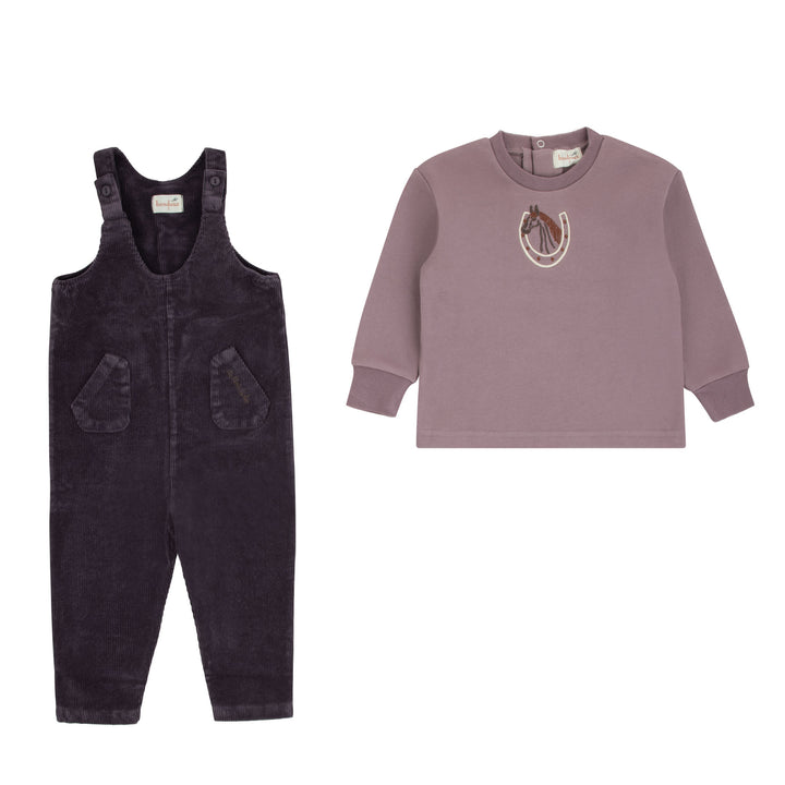 set outfit gallop tee and corduroy tie romper - vintage lilac