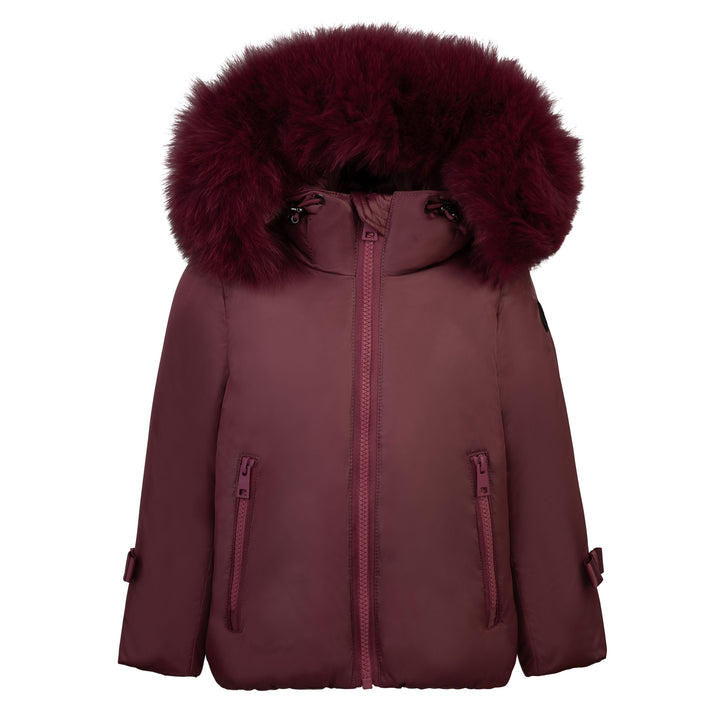 coat bow sleeve down with fur - dark mauve