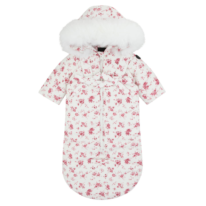 snowsuit printed with fur hood - red floral