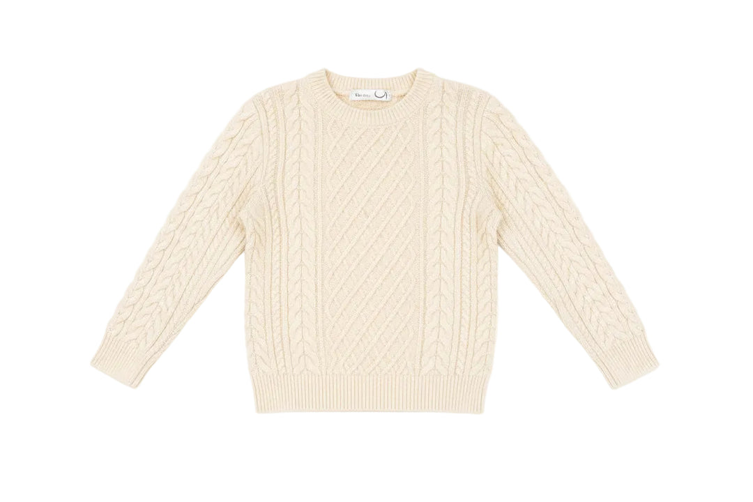 top l/s interlock cable knit crew neck - ivory