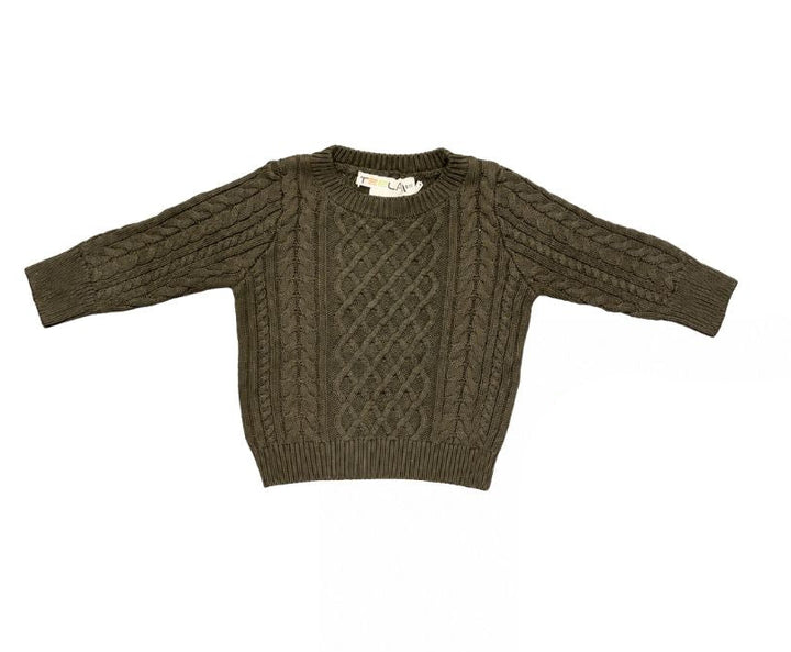 top l/s interlock cable knit crew neck - olive