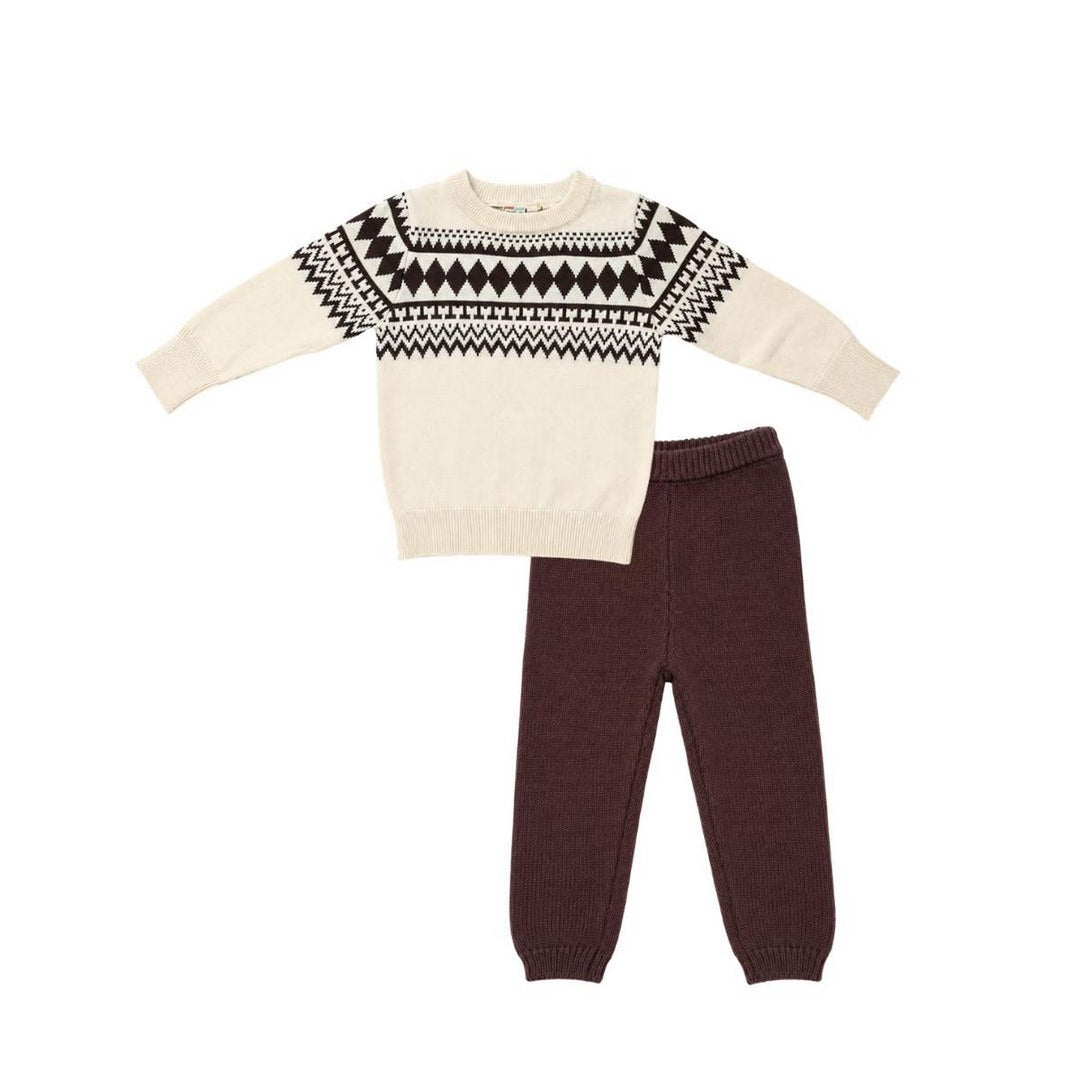 set outfit knit fair isle print with leggings - fair isle
