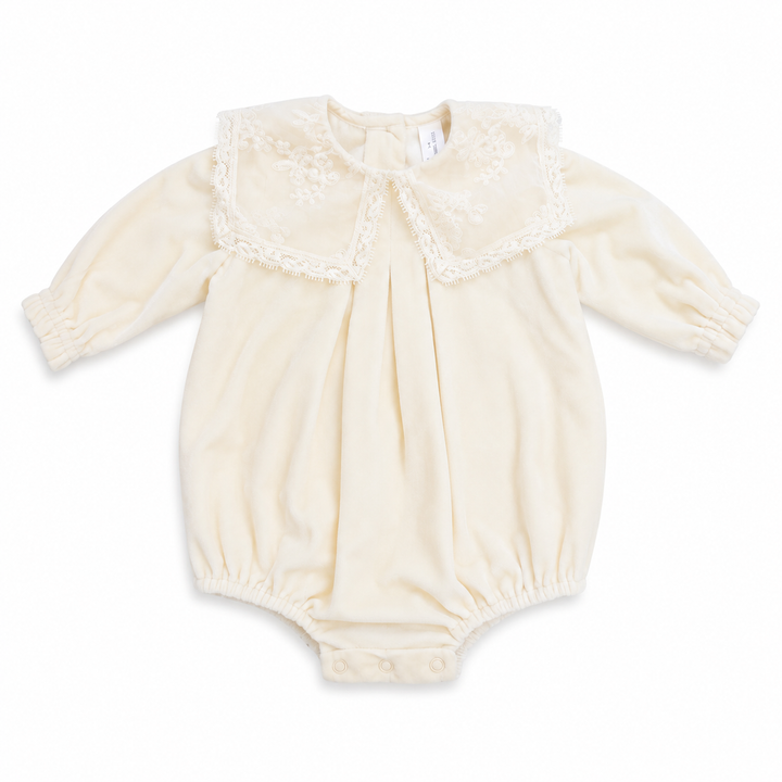 one piece velvet bubble with antique lace collar - cream