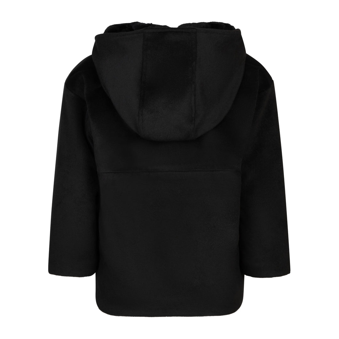 coat dressy wool button down with hood - black