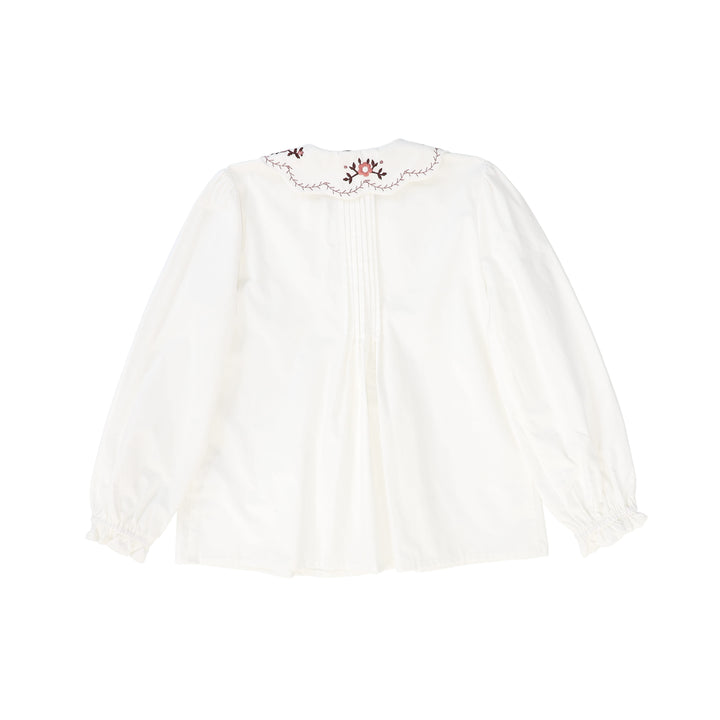 shirt l/s blouse with embroidered collar - white