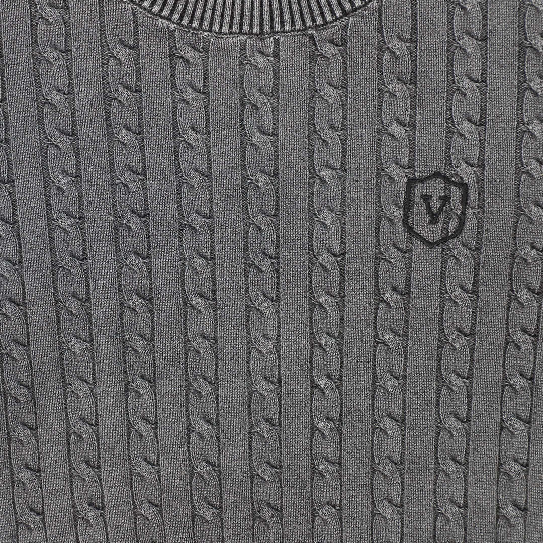 top l/s washed cable knit sweater - black