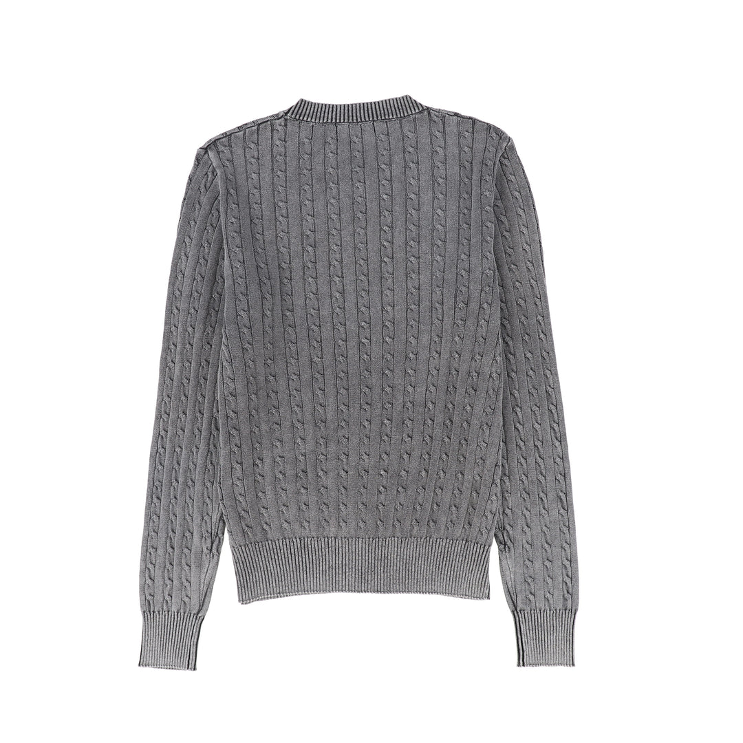 top l/s washed cable knit sweater - black
