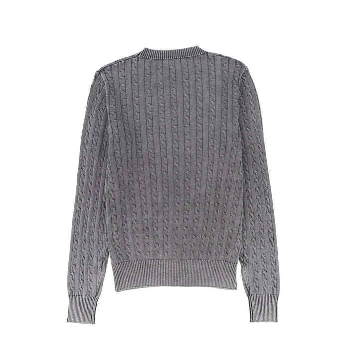 top l/s washed cable knit sweater - black
