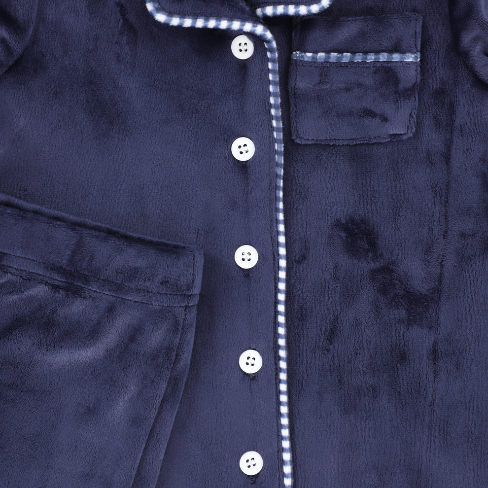 pajamas velour collared shirt and pants - navy
