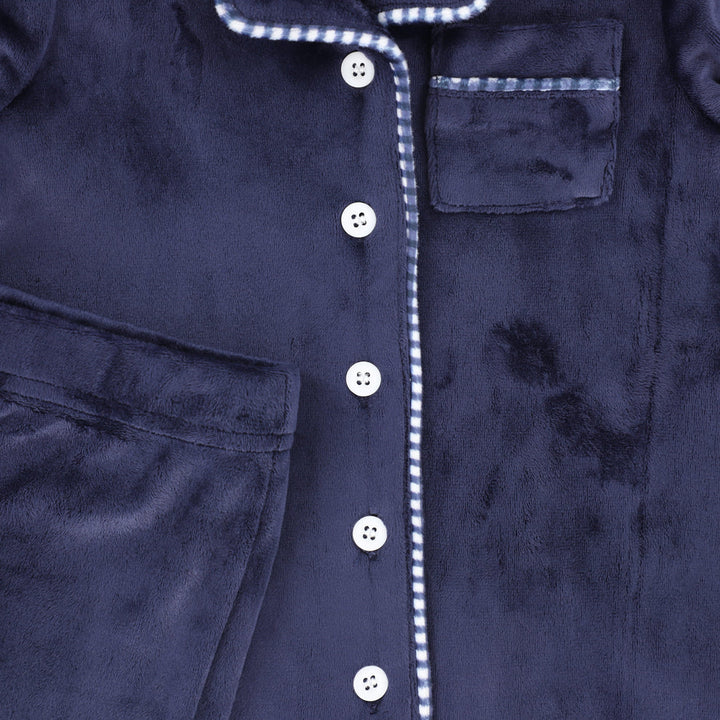 pajamas velour collared shirt and pants - navy