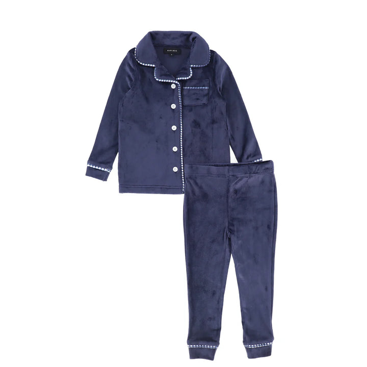 pajamas velour collared shirt and pants - navy