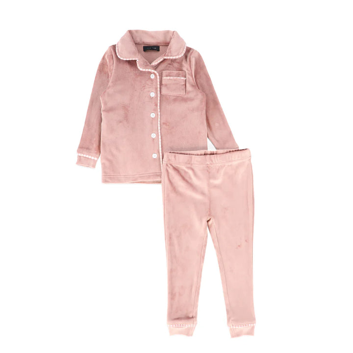 pajamas velour collared shirt and pants - pink