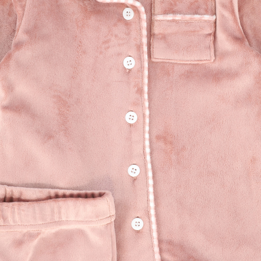 pajamas velour collared shirt and pants - pink