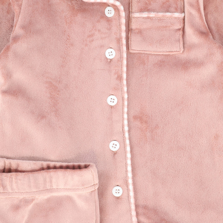 pajamas velour collared shirt and pants - pink