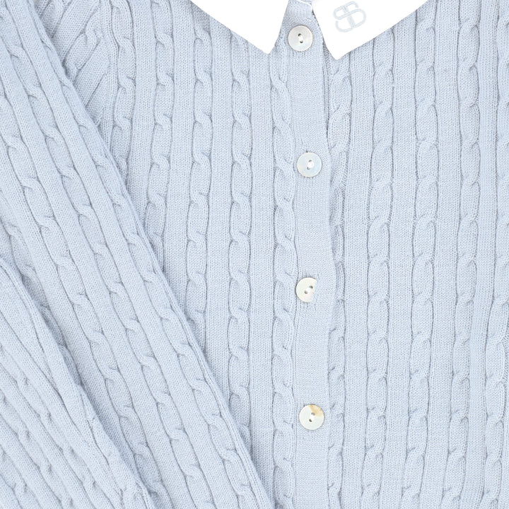 set outfit cable knit cardigan with collar and leggings - light blue