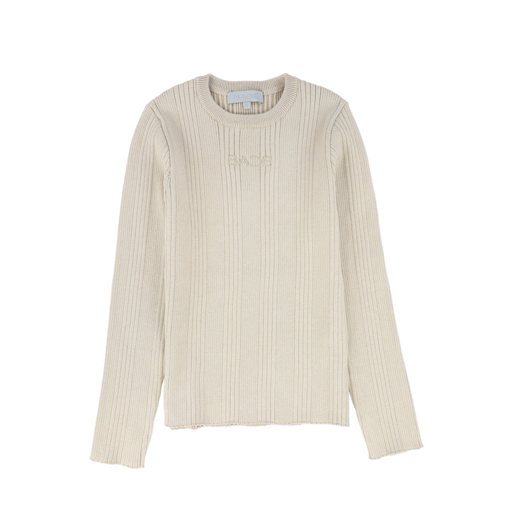 top l/s ribbed logo sweater - beige