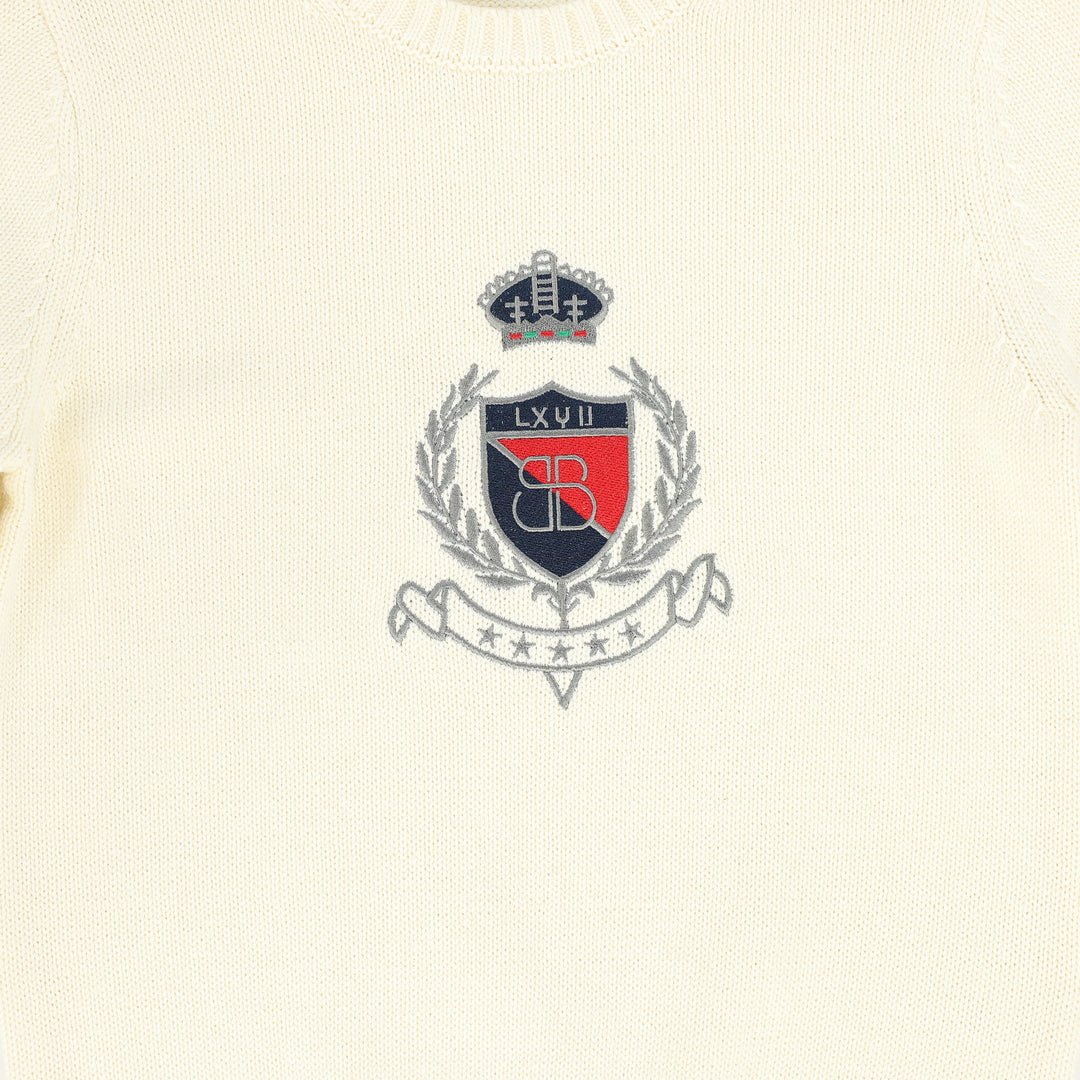 top l/s large crest knit sweater - ivory