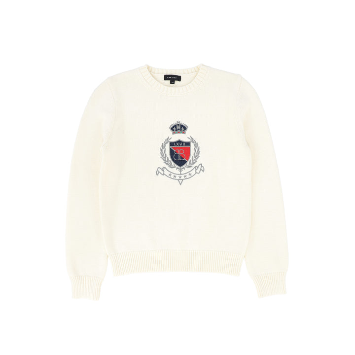 top l/s large crest knit sweater - ivory