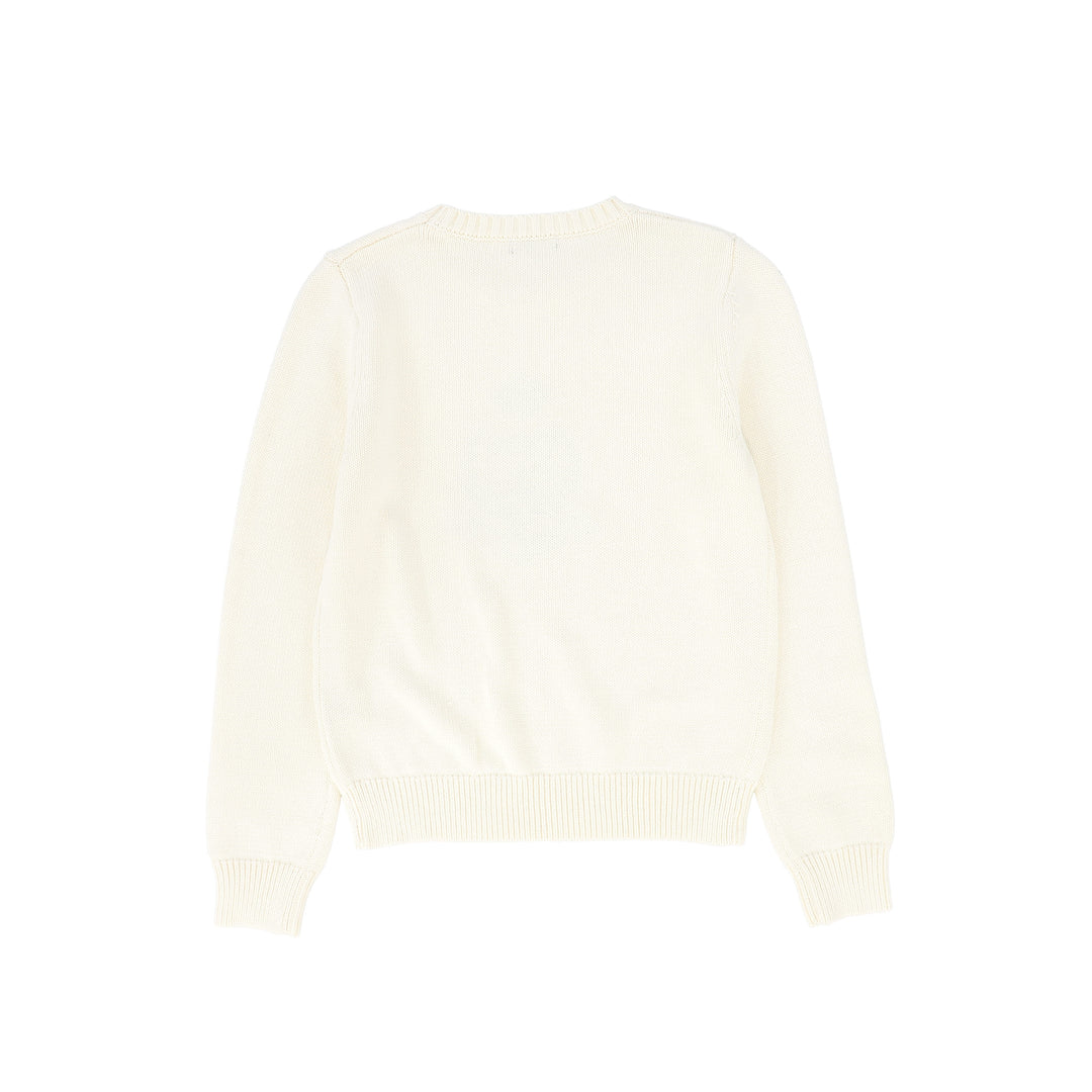 top l/s large crest knit sweater - ivory