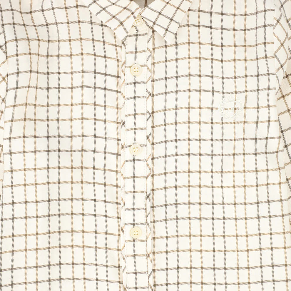 set outfit wool overall with plaid shirt - brown