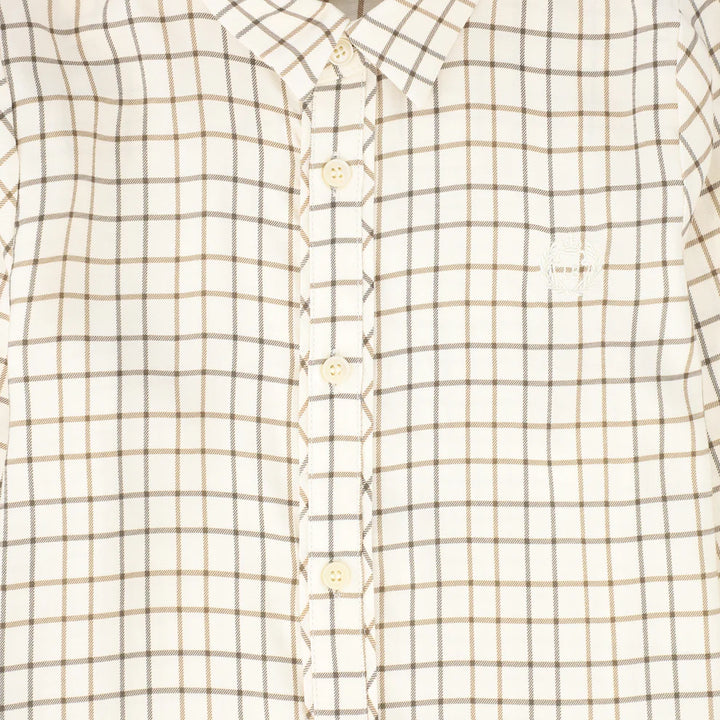 set outfit wool overall with plaid shirt - brown